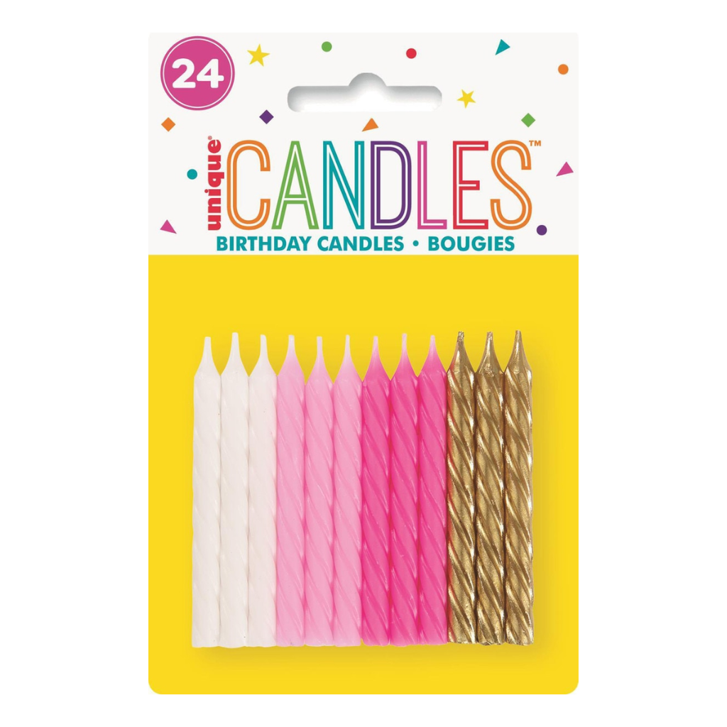 Mini Spiral Candles Pink And Gold (24pk)