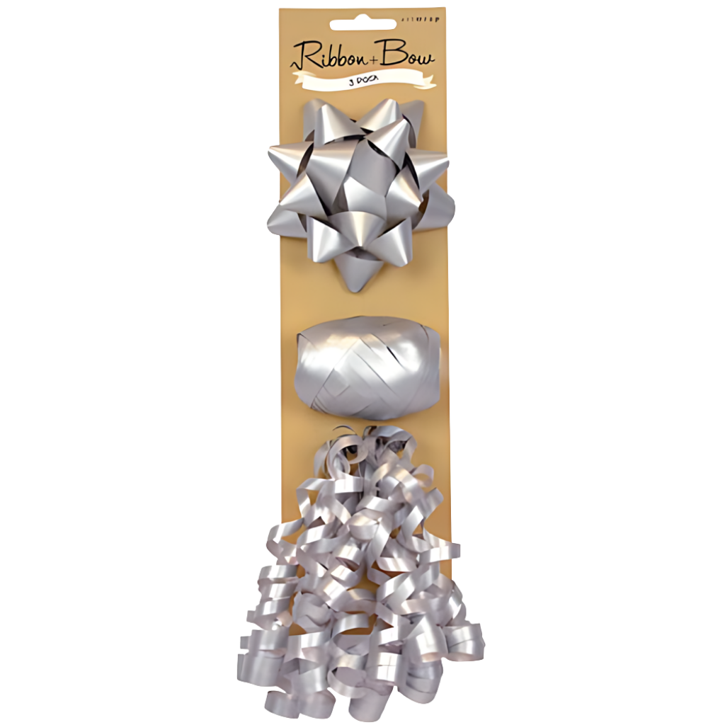 Gift Bow & Ribbon - Silver (3pk)