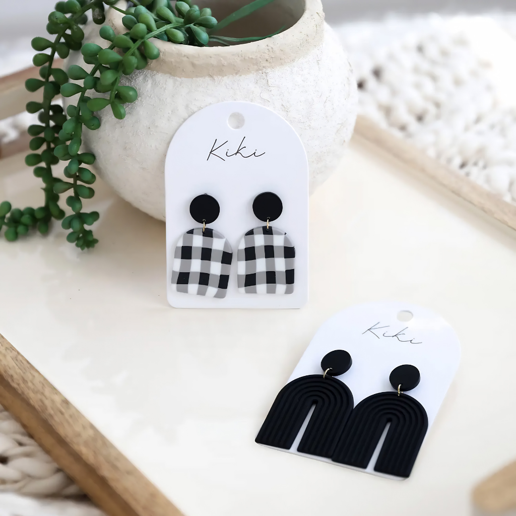 Kiki Earrings - Black And White Gingham
