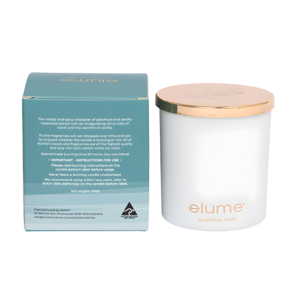 Elume: Sweet Patchouli & Rosewood Candle