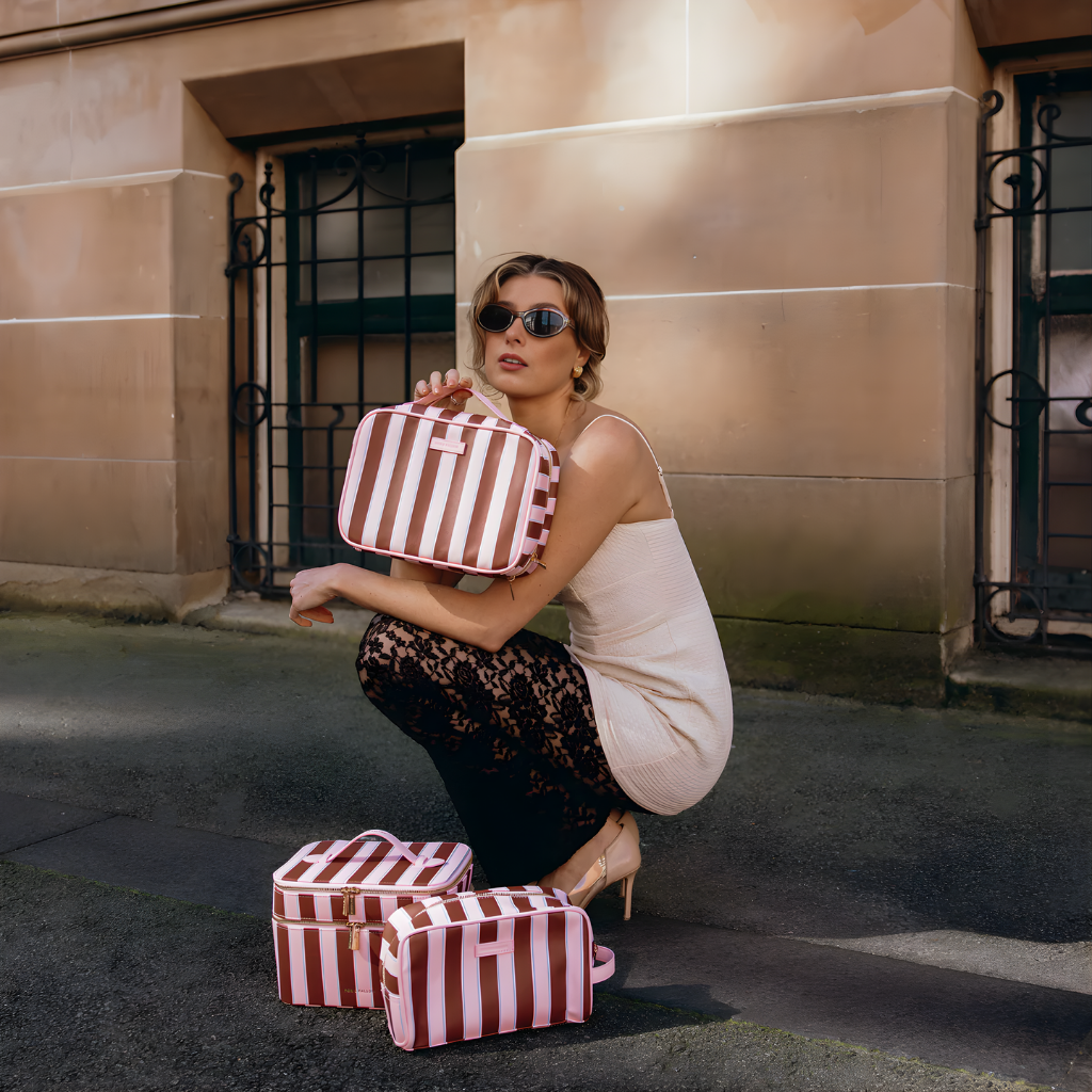 Fox & Fallow Burgundy Stripe Cosmetic Bag