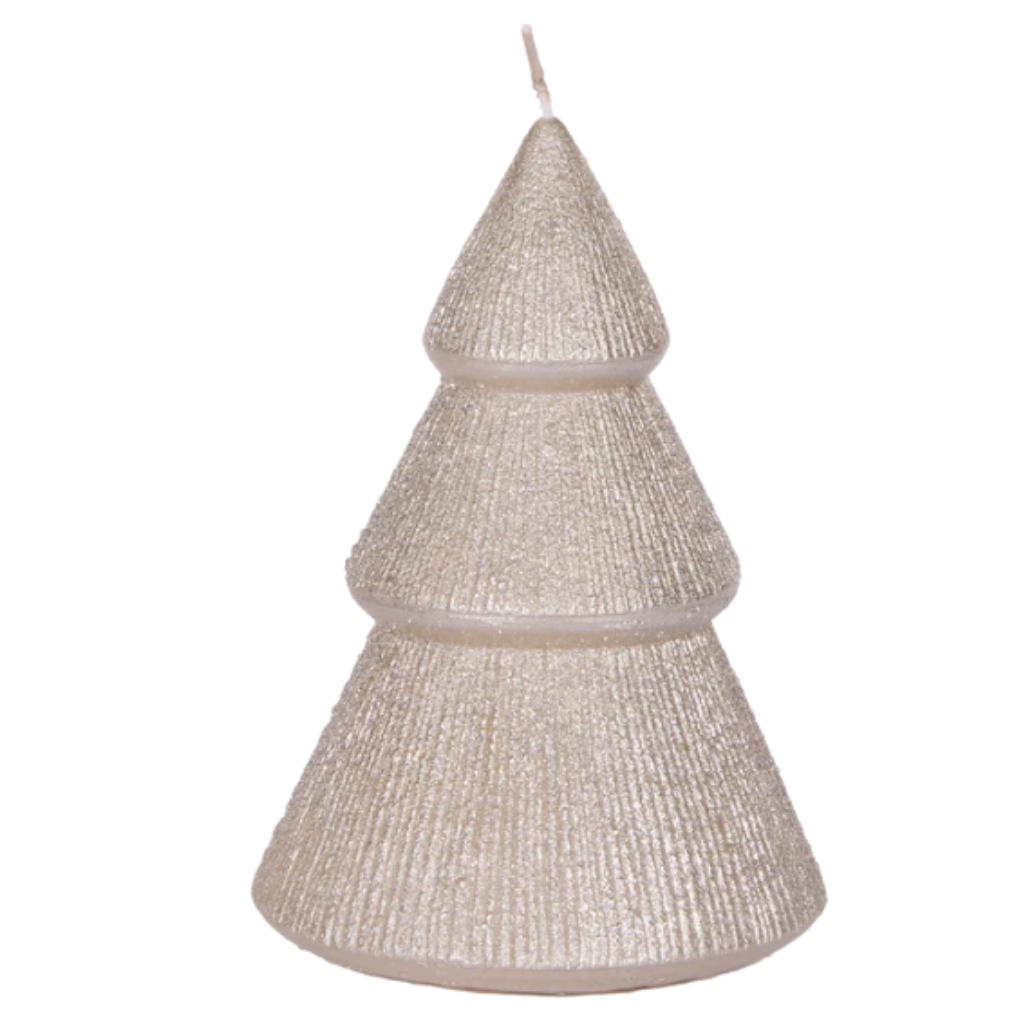 Holly & Ivy Champagne Ribbed Tree Candle – 13.5cm