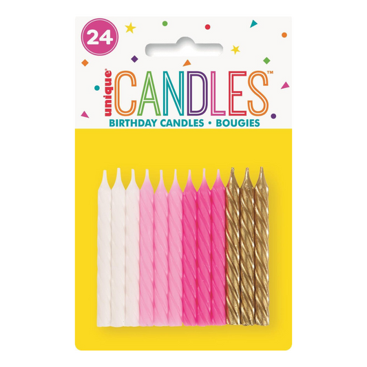 Mini Spiral Candles Pink And Gold (24pk)