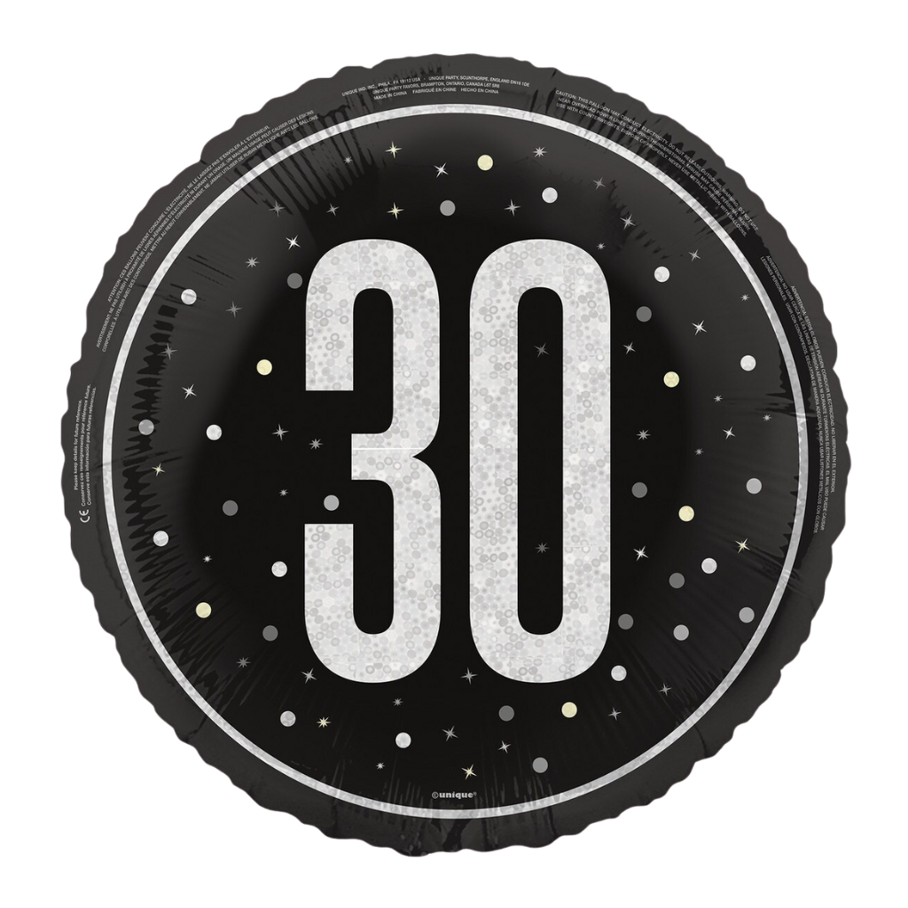Round Foil (46cm) - Age 30 Black/Silver Glitz