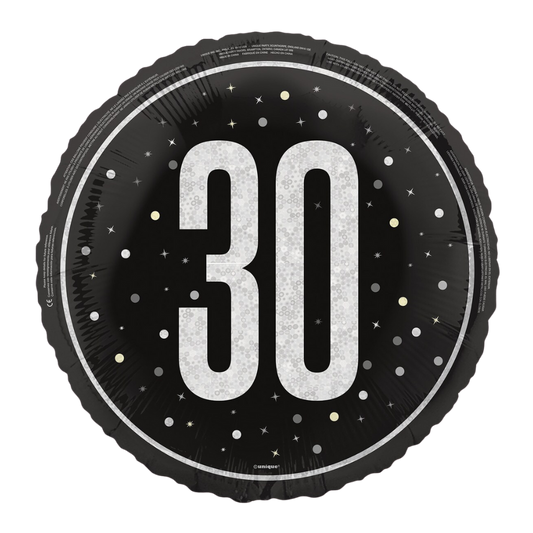 Round Foil (46cm) - Age 30 Black/Silver Glitz