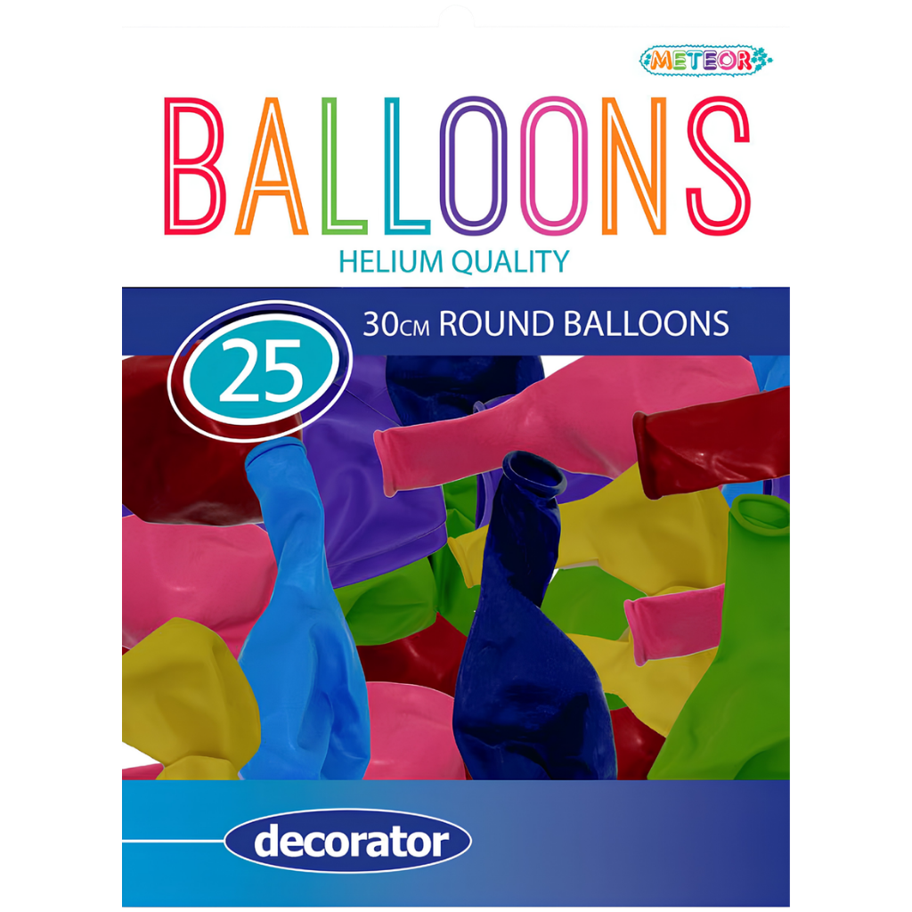 Helium Quality Balloons 30cm 25pk - Assorted Colours
