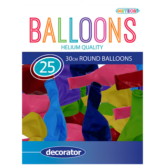 Helium Quality Balloons 30cm 25pk - Assorted Colours