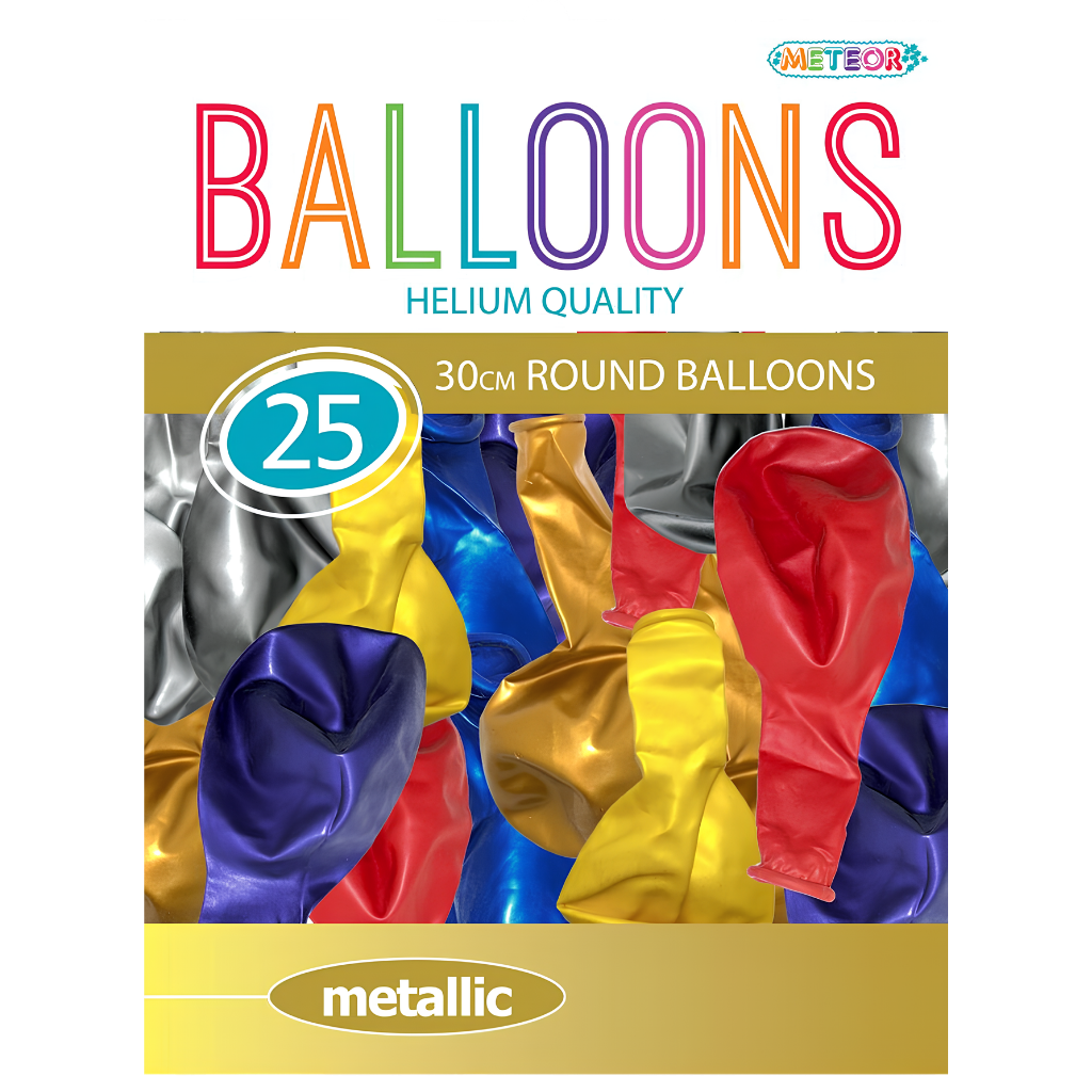 Helium Quality Balloons 30cm 25pk - Metalics
