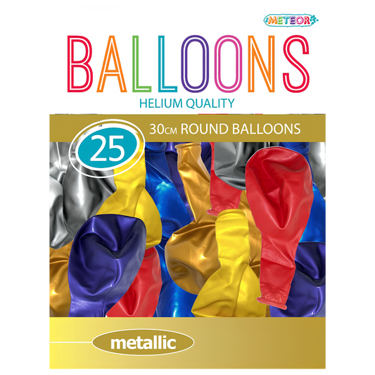 Helium Quality Balloons 30cm 25pk - Metalics