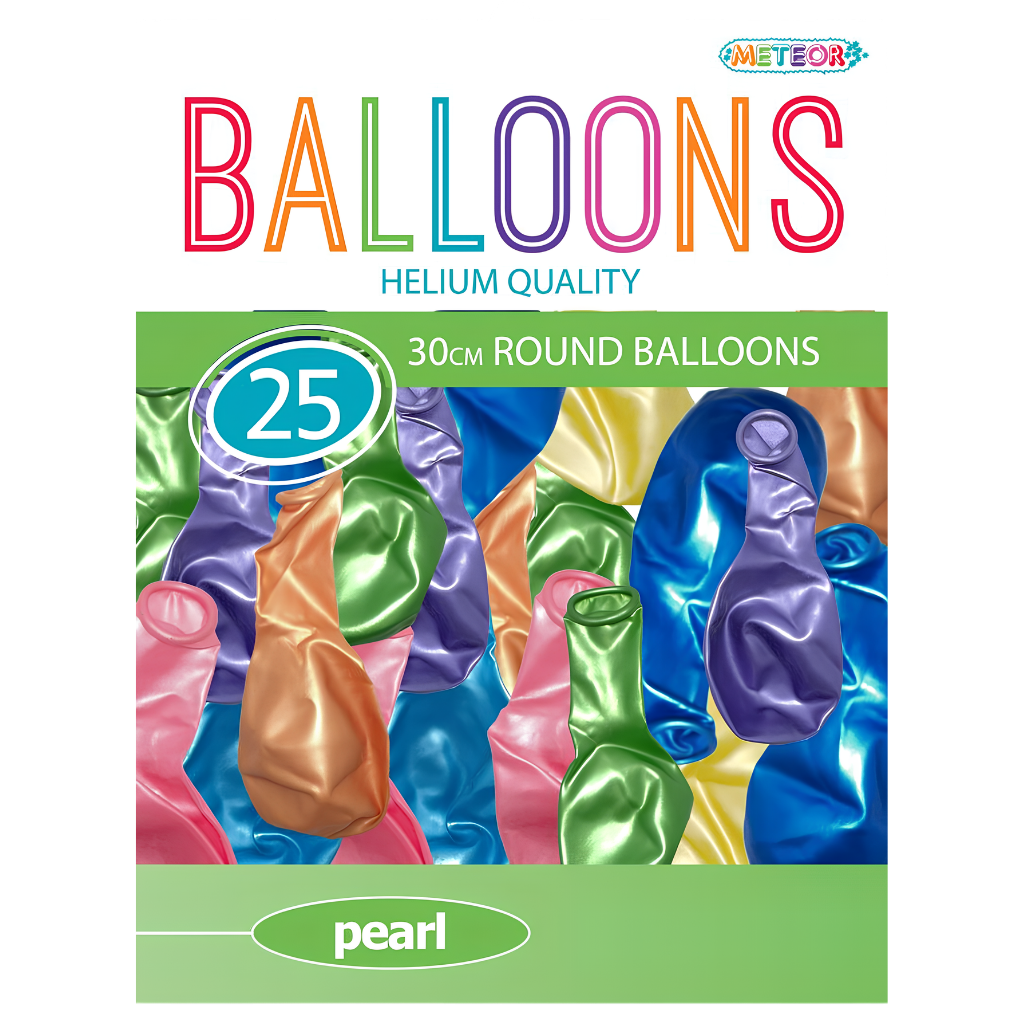 Helium Quality Balloons 30cm 25pk - Pearl Assorted Colours