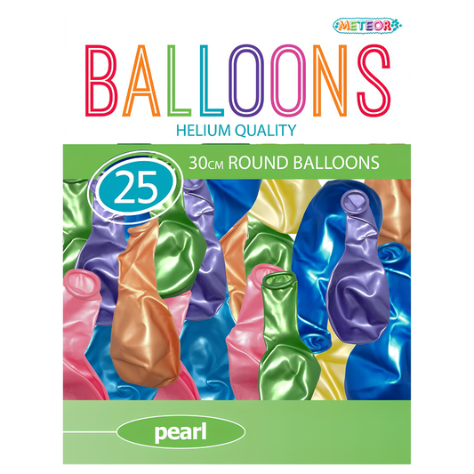 Helium Quality Balloons 30cm 25pk - Pearl Assorted Colours