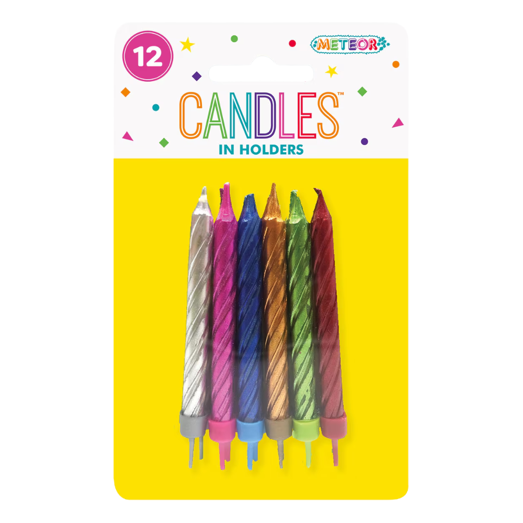 12pk Traditional Metallic Candles - Asst Colours [Col.:RAINBOW]