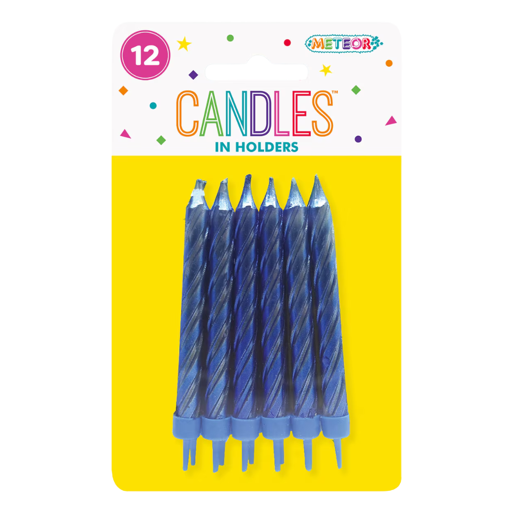 12pk Traditional Metallic Candles - Asst Colours [Col.:BLUE]
