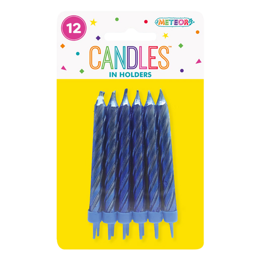 12pk Traditional Metallic Candles - Asst Colours [Col.:BLUE]
