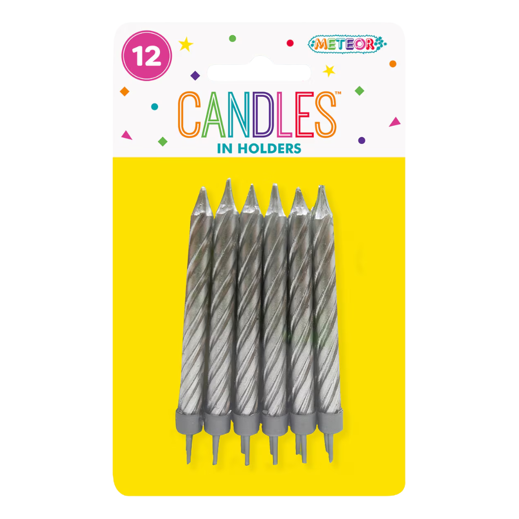 12pk Traditional Metallic Candles - Asst Colours [Col.:SILVER]