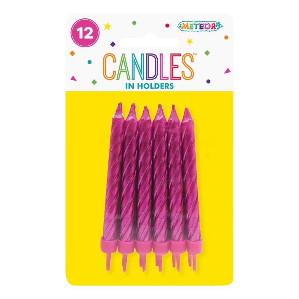 12pk Traditional Metallic Candles - Asst Colours [Col.:PINK]