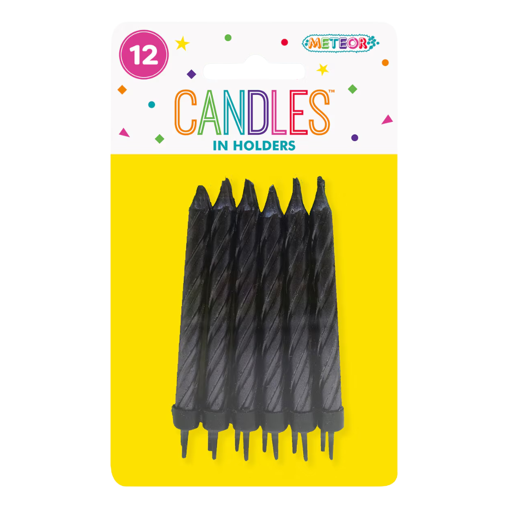 12pk Traditional Metallic Candles - Asst Colours [Col.:BLACK]