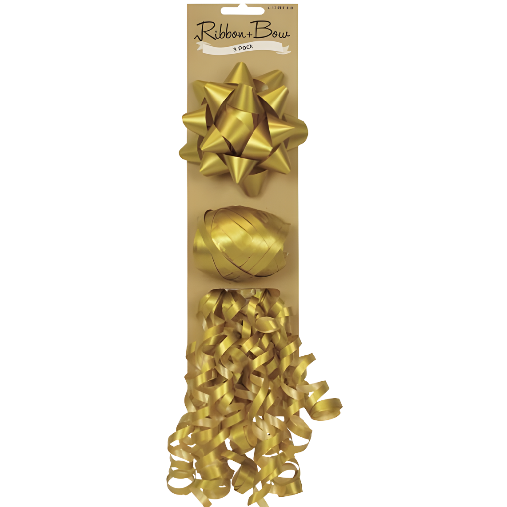 Gift Bow & Ribbon - Gold (3pk) 