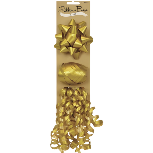 Gift Bow & Ribbon - Gold (3pk) 
