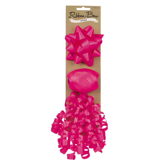 Gift Bow & Ribbon - Pink (3pk) 