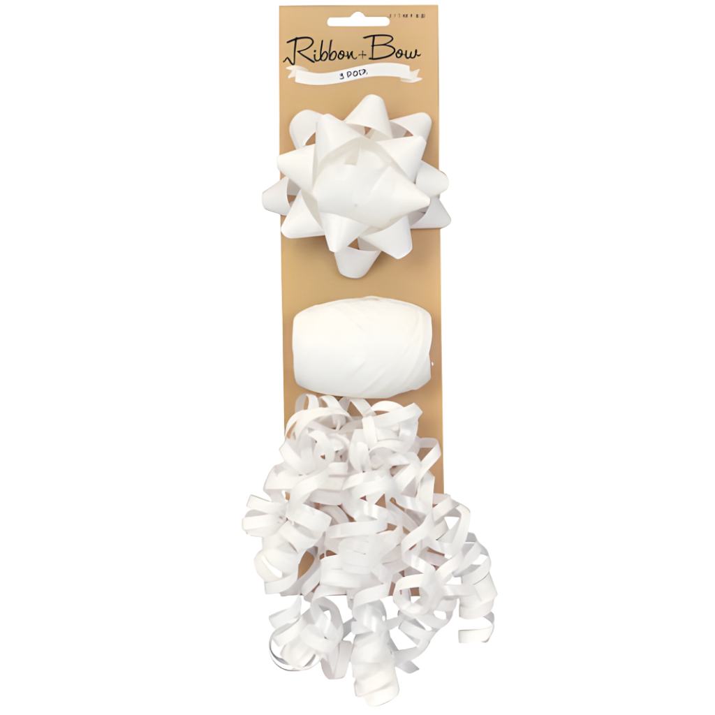 Gift Bow & Ribbon - White (3pk) 