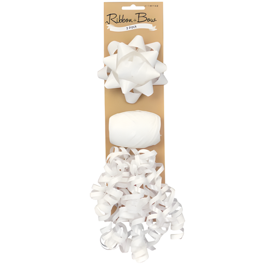 Gift Bow & Ribbon - White (3pk) 