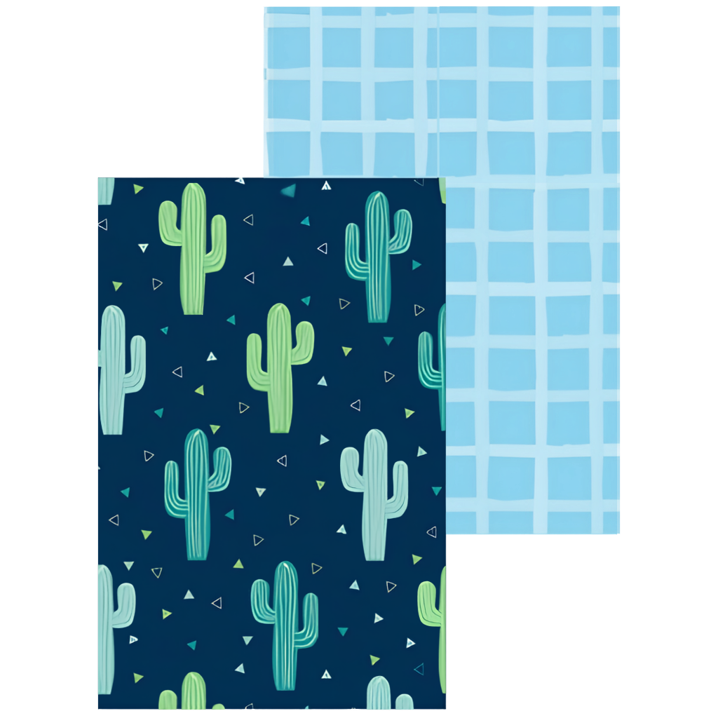 Double Sided Folded Wrap - Cactus / Squares