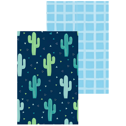 Double Sided Folded Wrap - Cactus / Squares