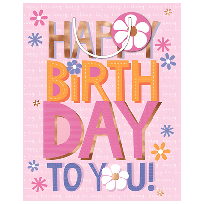 Gift Bag - Pink Happy Birthday [Sz:Medium]