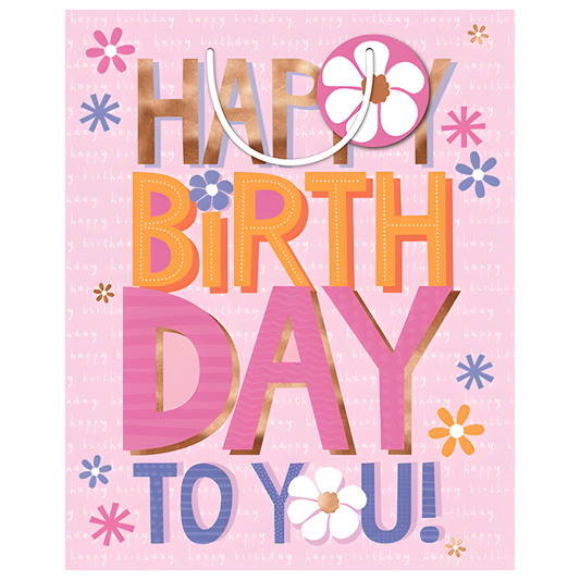 Gift Bag - Pink Happy Birthday [Sz:Medium]