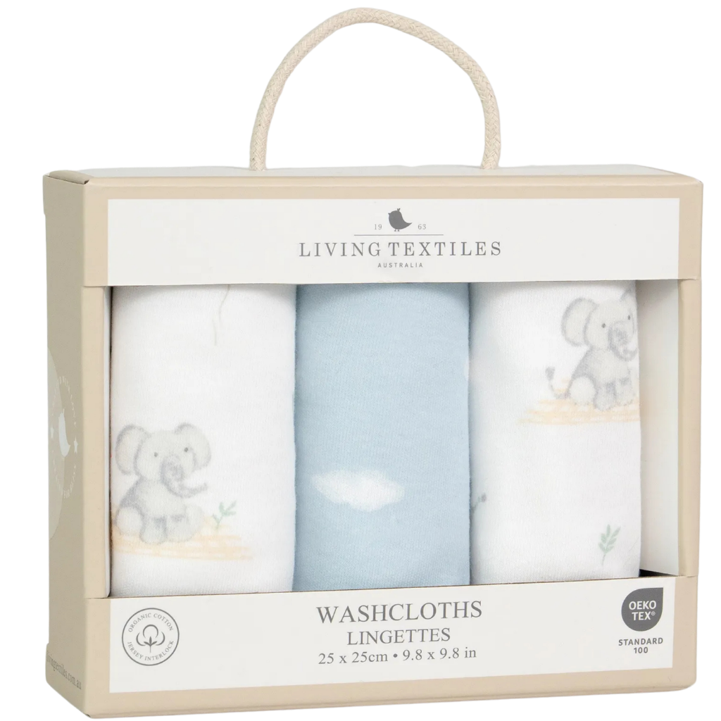 3 Pack Organic Washcloths - Elephant Playtime