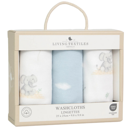 3 Pack Organic Washcloths - Elephant Playtime