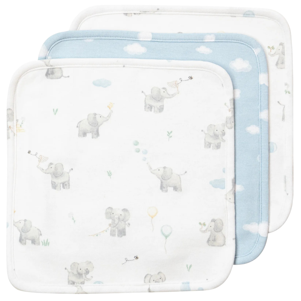 3 Pack Organic Washcloths - Elephant Playtime
