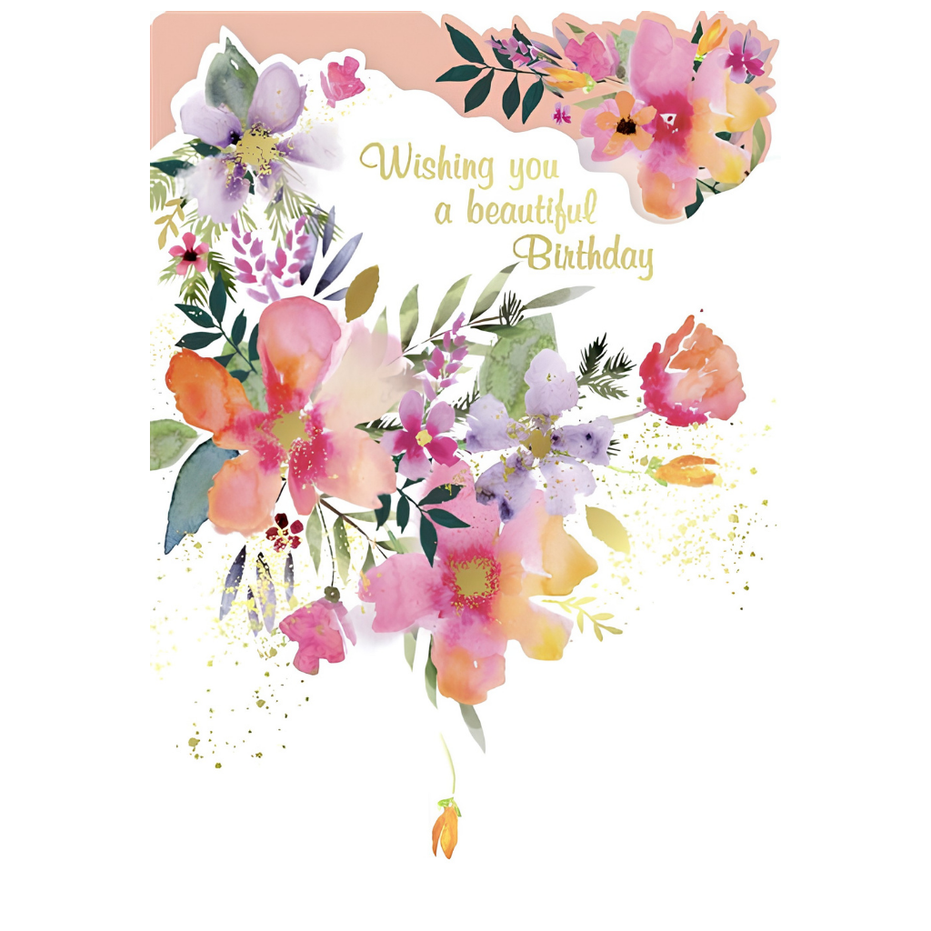 Beautiful Birthday, Watercolour Flowers
