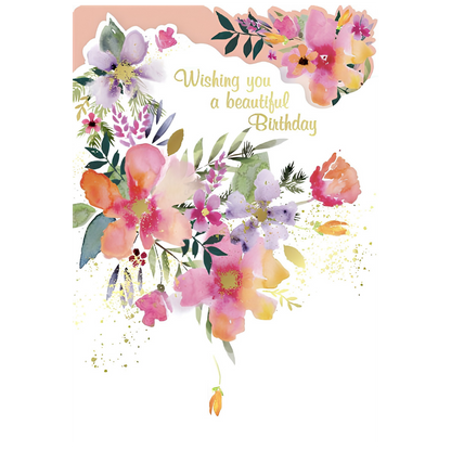 Beautiful Birthday, Watercolour Flowers