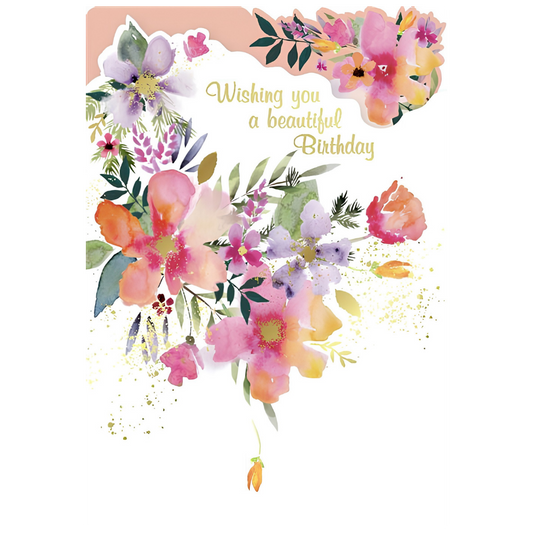 Beautiful Birthday, Watercolour Flowers