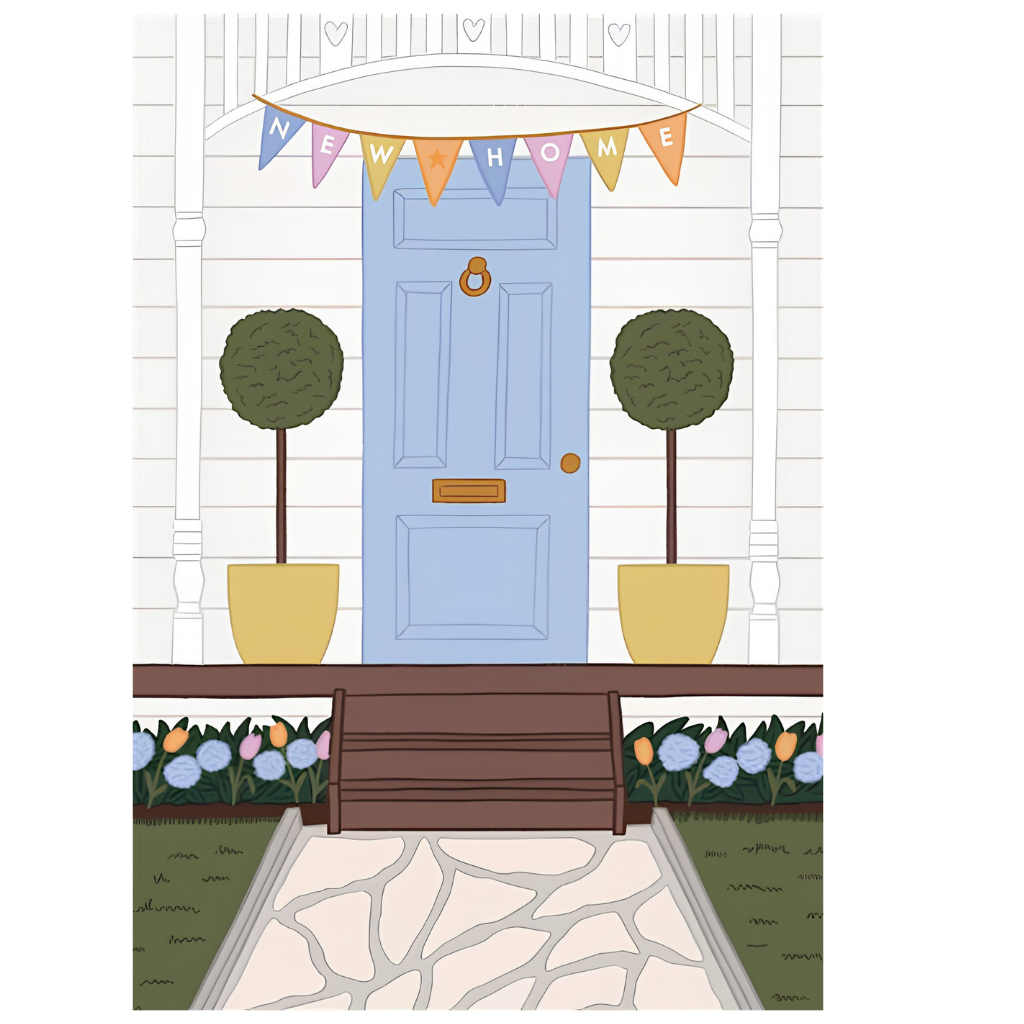 New Home Blue Door and Bunting