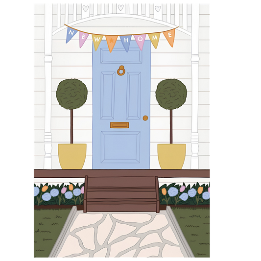 New Home Blue Door and Bunting