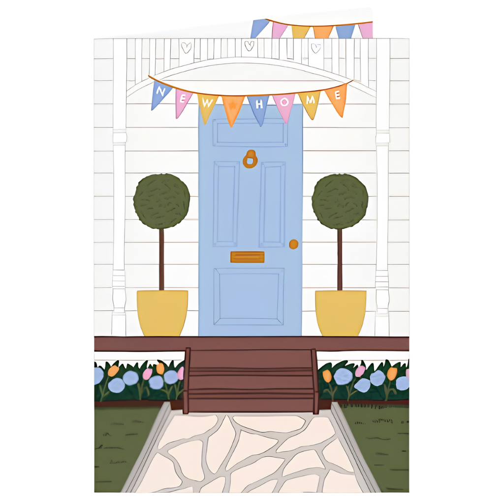 New Home Blue Door and Bunting