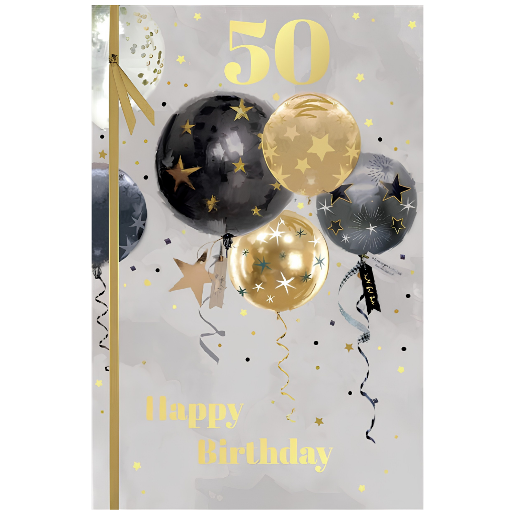 50th Gold and Black Balloons