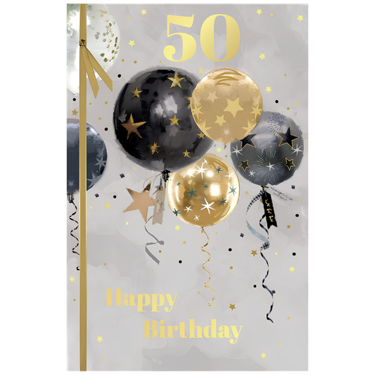 50th Gold and Black Balloons