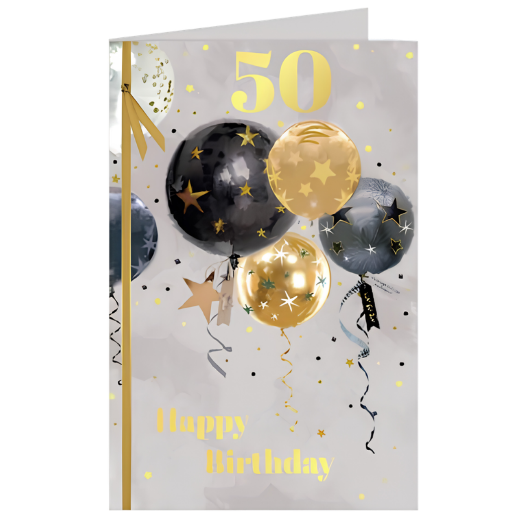50th Gold and Black Balloons