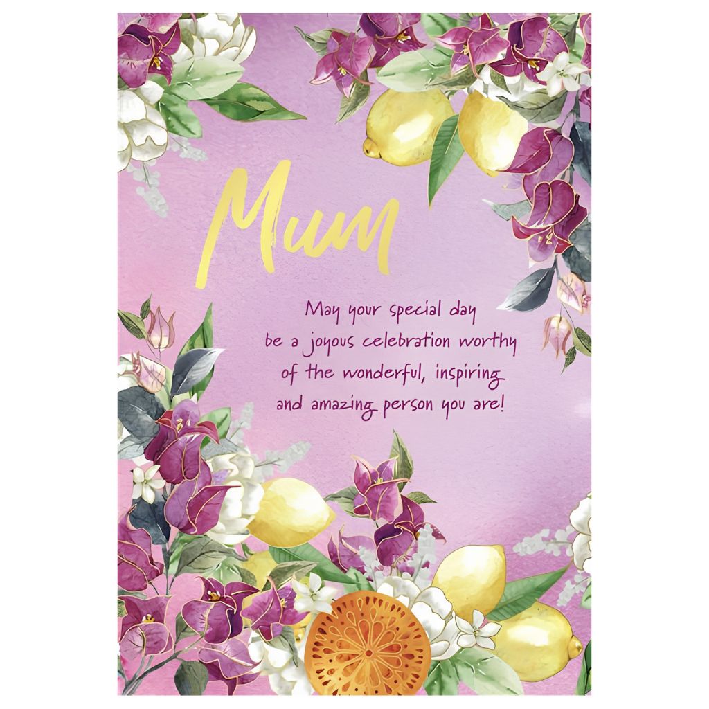 Mum Lemons and Florals on Purple