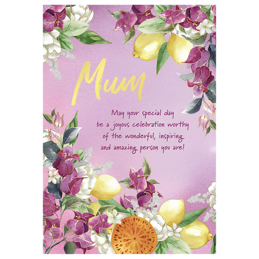 Mum Lemons and Florals on Purple