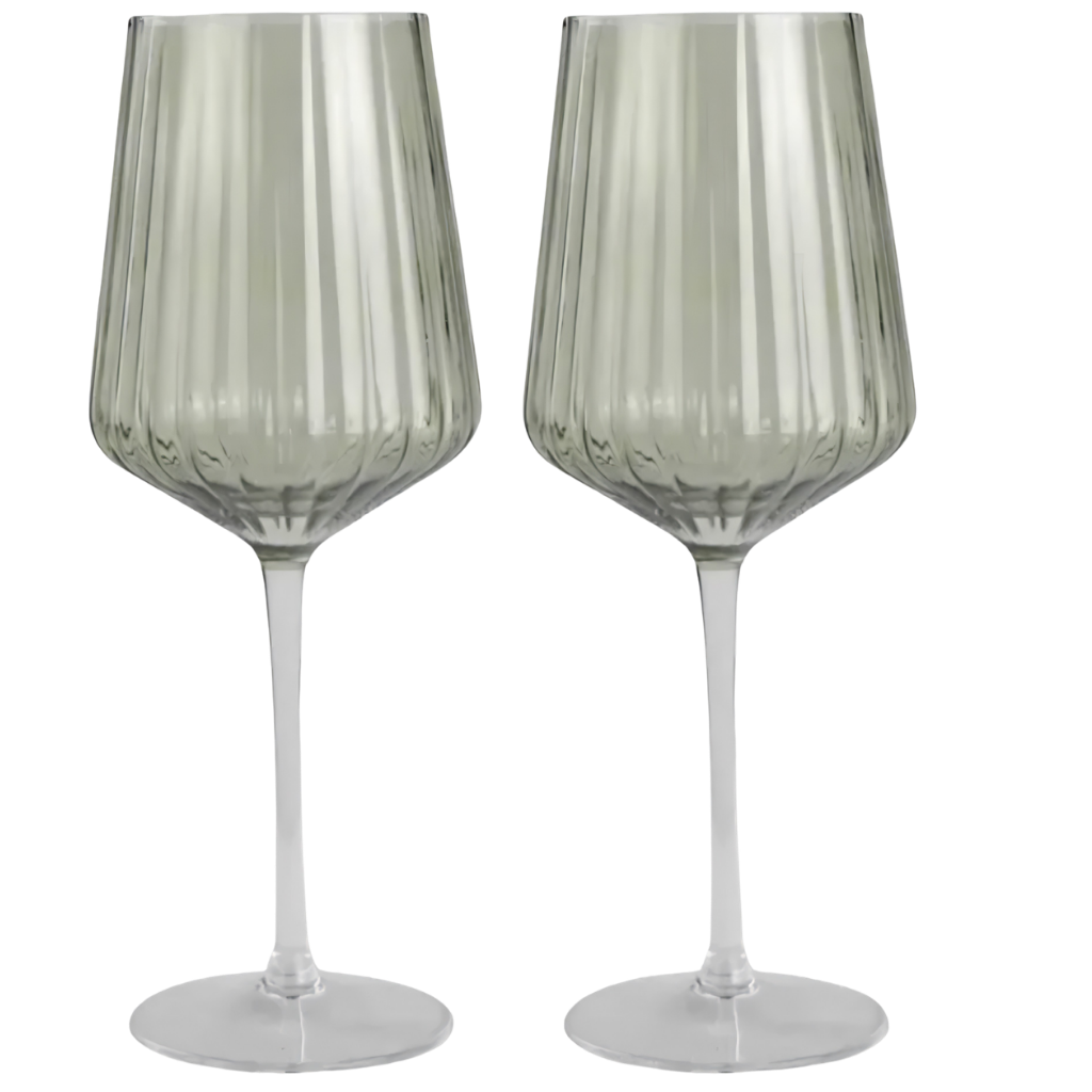 Gala Green Ribbed Wine Glasses - Set Of 2