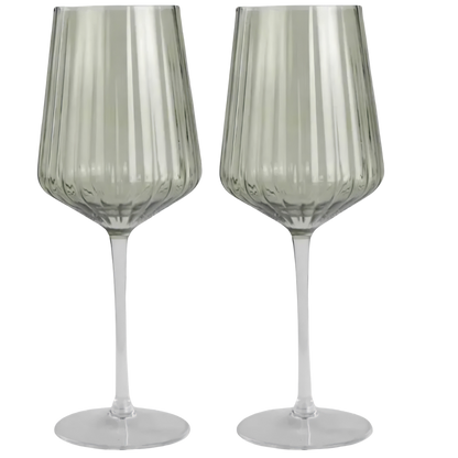 Gala Green Ribbed Wine Glasses - Set Of 2