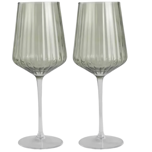 Gala Green Ribbed Wine Glasses - Set Of 2
