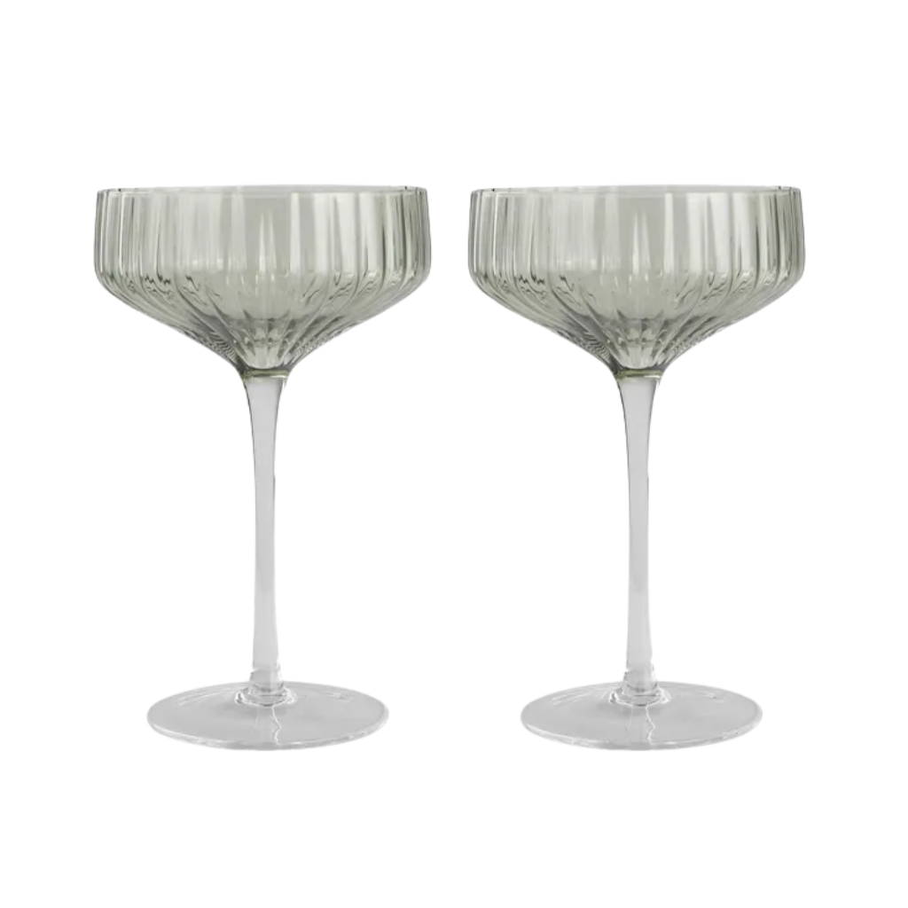 Green Coup Ribbed Glass Set Of 2
