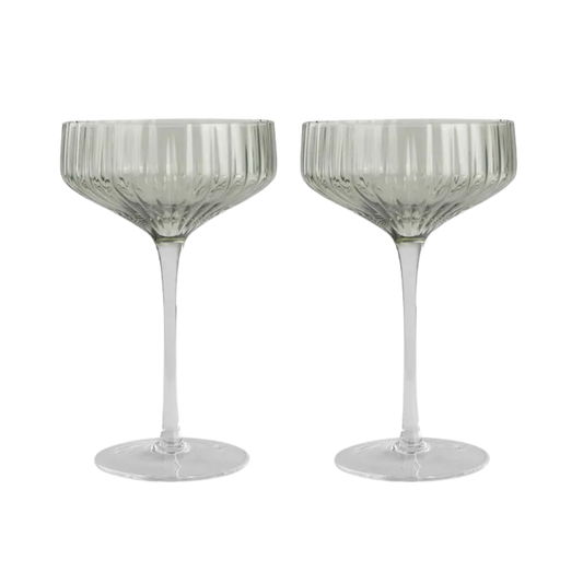 Green Coup Ribbed Glass Set Of 2