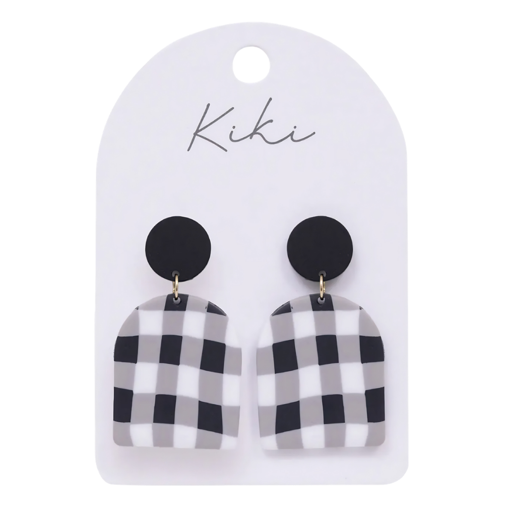 Kiki Earrings - Black And White Gingham